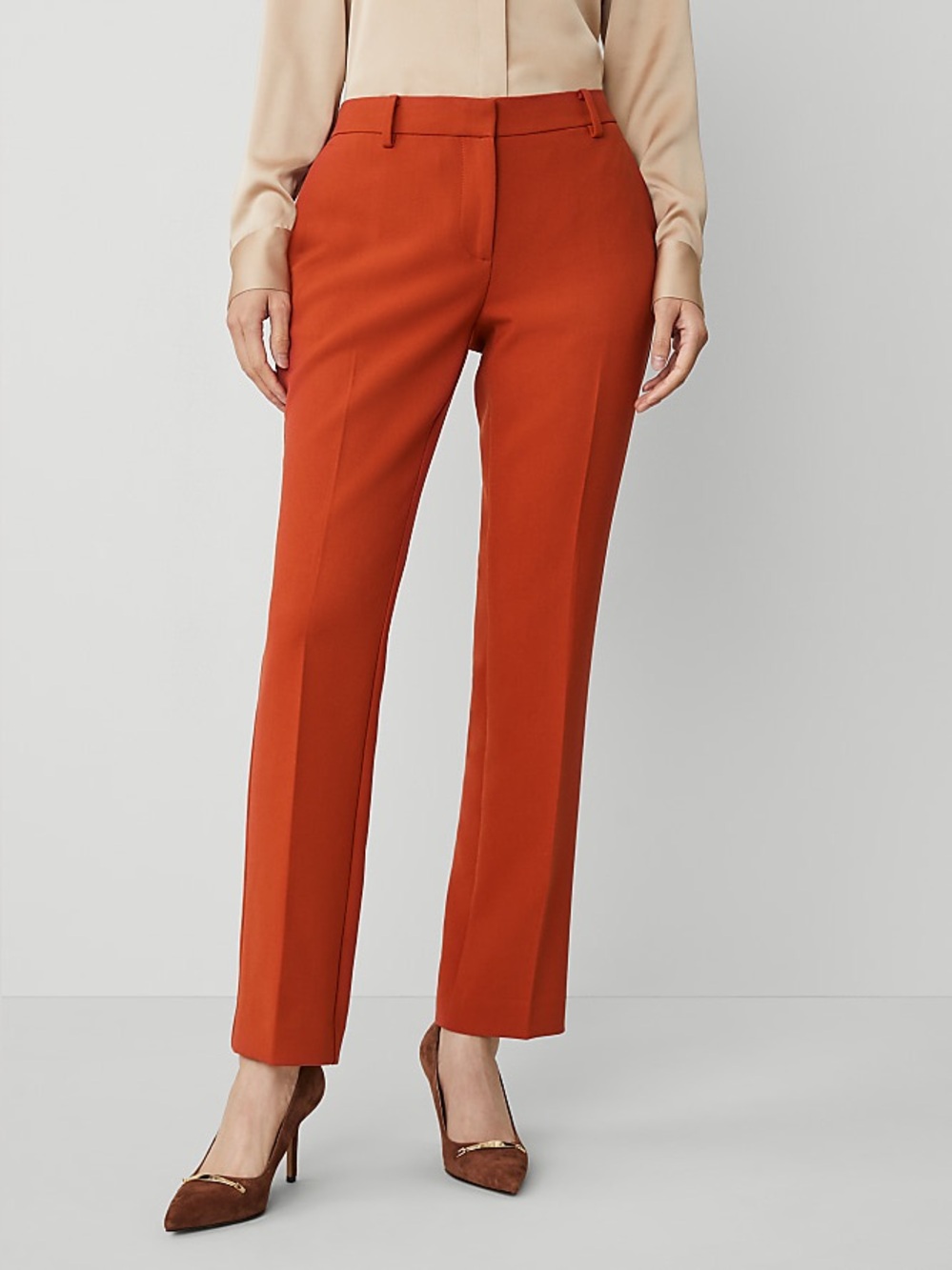 Ann Taylor The Sophia Pant Orange Straight Leg Career Work Classy Pant Size 12
